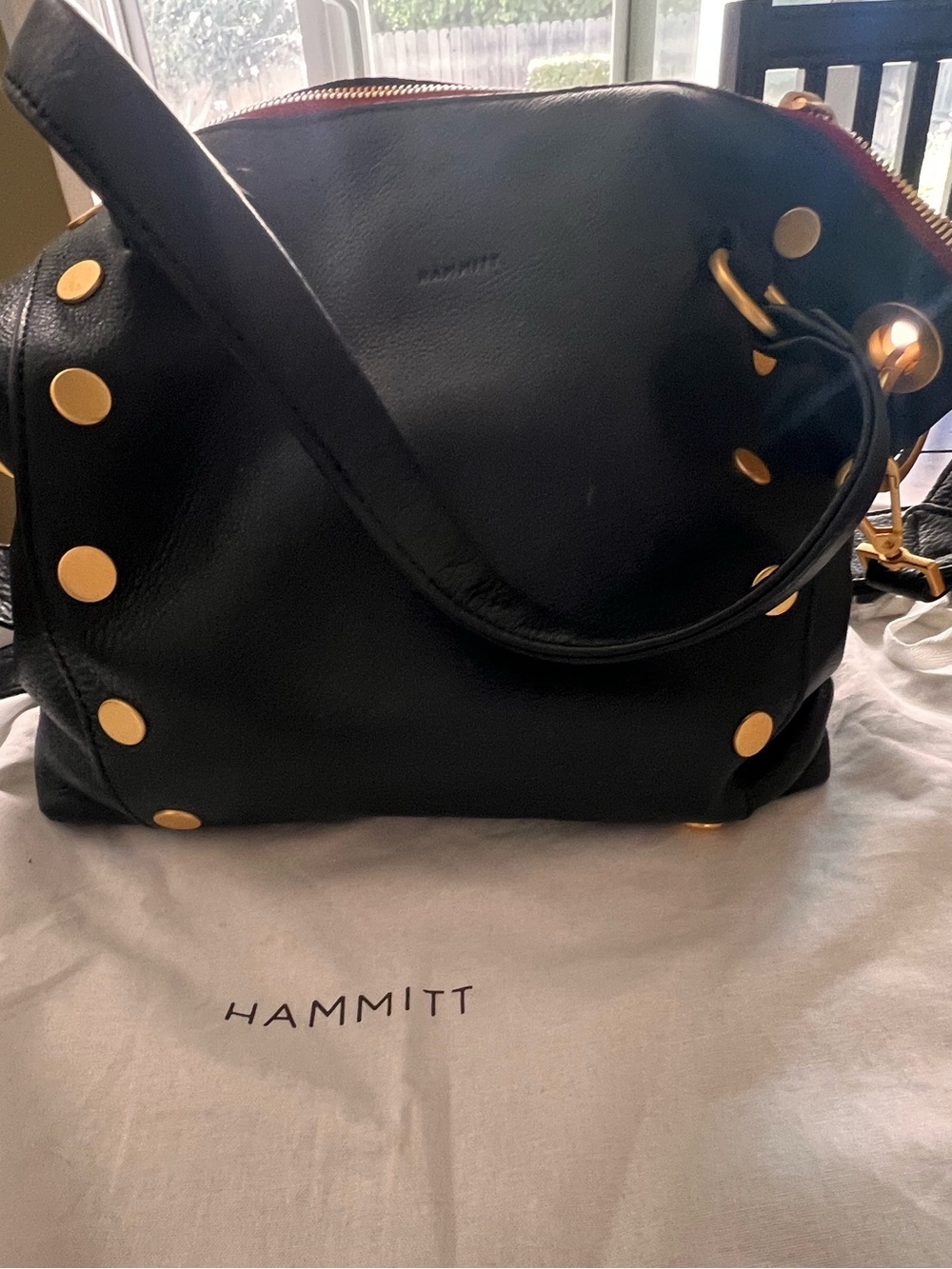 Hammitt Daniel Medium Black Leather Shoulder Bag with Gold Studs - Picture 2 of 8